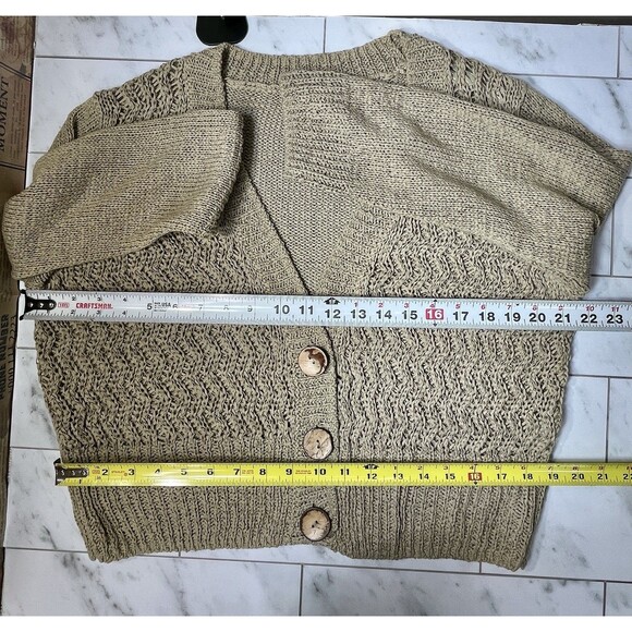 VTG Y2K Chunky Open Knit Lagenlook Slouchy Cardigan Sweater Womens L/XL Khaki - Picture 5 of 10